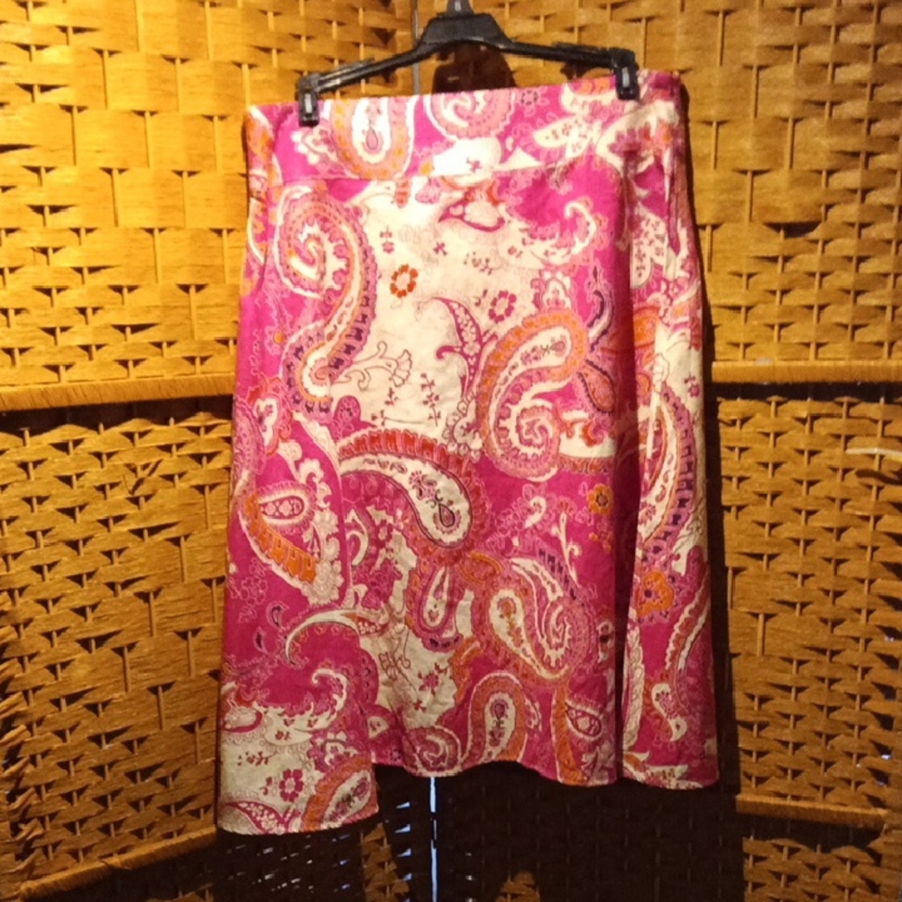 Liz Claiborne Vibrant Pink and Cream A-Line Skirt